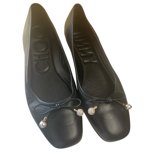 Jimmy Choo Elme Ballet Flats Black Bow Pearl Crystal Embellished US 8 EU 38.5 – - Picture 2 of 16
